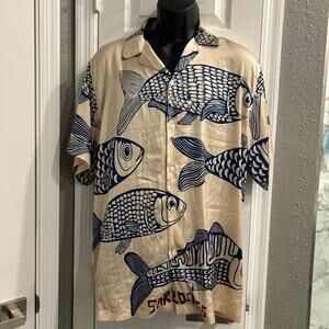 Coastal resort Jonvi Design Sardines Fish Print Button Up Shirt XL